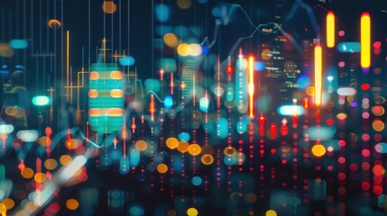 Obraz premium Visual Representation of Financial Growth Indicators with Urban Backdrop