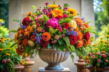 Vibrant Floral Arrangement in Large Urn - Minimalist Festive Flowers