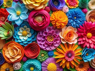 Vibrant Handmade Paper Flowers: Colorful Craft Texture Background Stock Photo