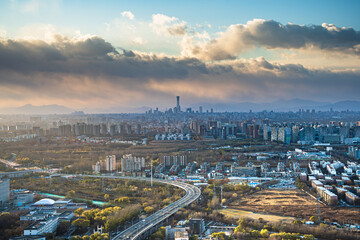Obraz premium Urban scenery, architectural complexes, landmark buildings and urban contours in Beijing, China