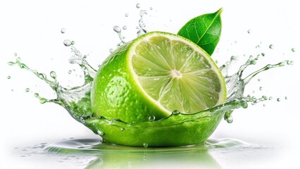Vibrant Lime Juice Splash: Refreshing Green Drink Photography