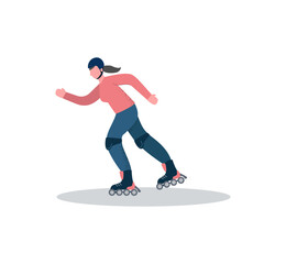 Obraz premium Man roller skating. Concept street, aggressive skating vert, figure sports, speed slalom. Illustration of fun races, extreme figure jumps.