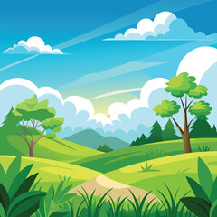 Obraz premium Cartoon Hills with Blue Sky and Clouds