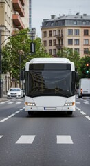 Fototapeta premium White City Bus on a Street in Europe