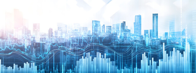 A stock market chart with a blue gradient background
