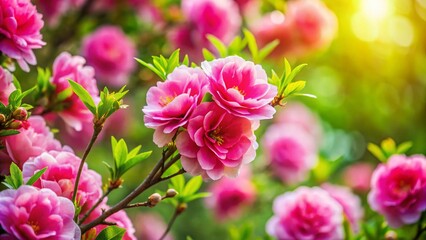 Vibrant Pink Flowers Blooming Close-Up: Spring Blossom Bush in Nature