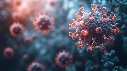 HMPV epidemic, depicting the unseen, pervasive nature of the virus in the modern world, with a focus on public health and the impact of respiratory diseases