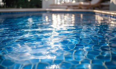 Sunlight dancing on the surface of a swimming pool, creating a mesmerizing display of light and shadow