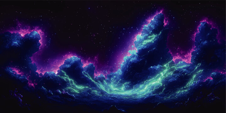 Mesmerizing Cosmic Nebula Space Art with Vibrant Blue Pink Clouds and Stars in a Night Sky - Enchanting Galaxy Vector for Sci-Fi and Fantasy Enthusiasts