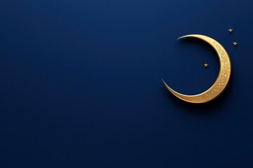 Golden crescent moon and stars on a dark blue background for festive events