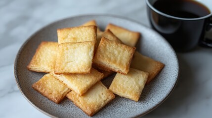 Almond Cookies on Monochrome Plate with Black Coffee in London
