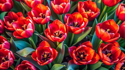 Vibrant Red Tulips Overhead Spring Bloom - Top View Stock Photo