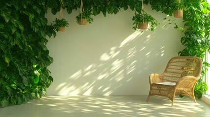 Bright, serene indoor space featuring lush green plants and cozy