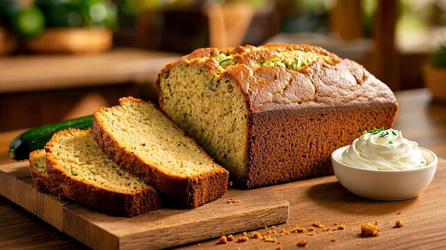 Sliced Zucchini Bread on Wooden Board