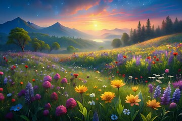 sunset in the mountains