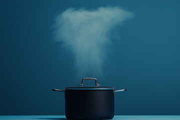 Steaming Culinary: A dark pot emits a stream of steam against a backdrop, symbolizing cooking and the art of food preparation.
