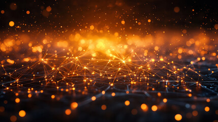 Obraz premium Abstract Orange Cityscape Network with Glowing Lights and Dark Background