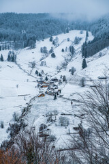 The landscape view of the small village in Germany near Todtnauer in the winter