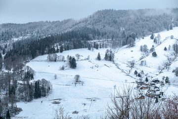The landscape view of the small village in Germany near Todtnauer in the winter
