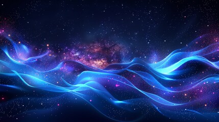 Fototapeta premium Colorful cosmic waves in a starry background.