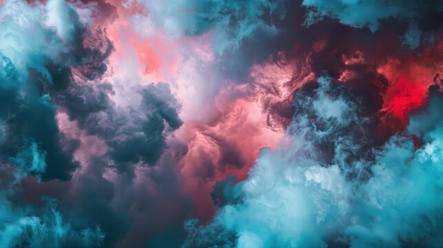 Vivid Red and Blue Cloudscape Under Bright Lighting