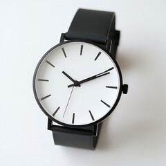 there is a black and white watch on a white surface
