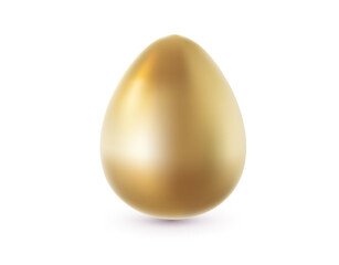 Vector realistic illustration of shine golden egg isolated on white background. 3d cartoon style design of metal golden egg for holiday easter hunt greeting card, banner