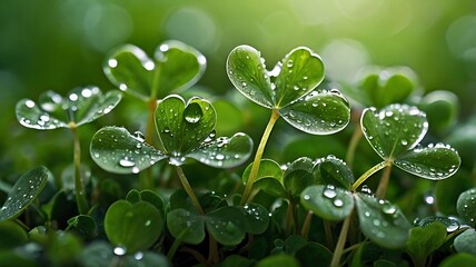 Refreshing clover field with water droplets for St. Patrick celebration
