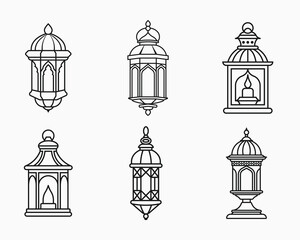 Obraz premium Islamic lantern outline icon bundle set in isolated flat line art vector illustration for eid celebration