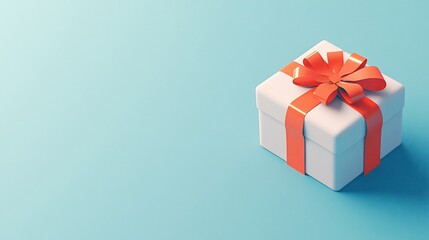 Obraz premium White gift box, orange bow, blue background, present, sale
