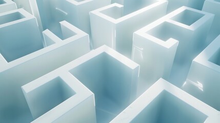 "White walls form intricate labyrinth, creating optical illusion and representing complexity"