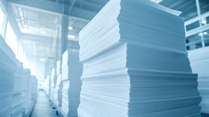 Fototapeta premium Industrial Space with Stacks of Paper for Printing