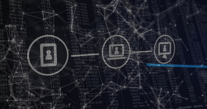 Network of connections and data processing image over digital code background - Powered by Adobe