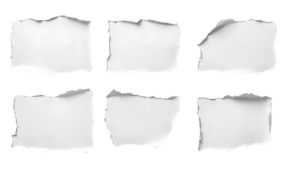 torn blank pages with uneven texture edges. set of ripped white paper sheets png isolated on transparent background. document or newspaper mockup.