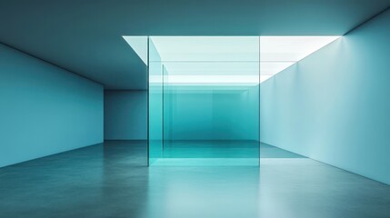 A modern architectural space featuring glass and open ceiling windows