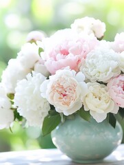 Elegant Pink and White Flower Bouquet in Vase, Floral Still Life Photography