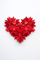 vertical image of paper heart origami red color on white background, symbol of love