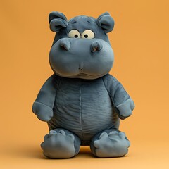 there is a blue stuffed animal that is sitting on a yellow surface
