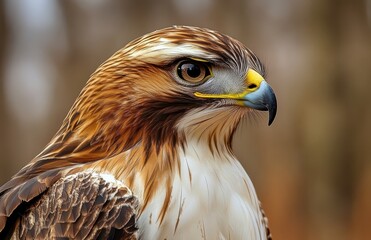 Fototapeta premium Majestic Hawk Portrait Captured in Natural Setting with Striking Features and Beautifully Detailed Plumage Showcasing the Beauty of Wildlife