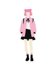 Flat vector people and illustration, woman with casual anime style outfit