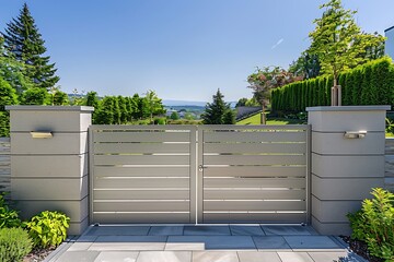 there is a gate that is open to a driveway