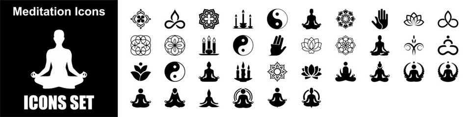 Meditation Yoga & Mindfulness Icon Set for Relaxation, Balance, and Wellbeing