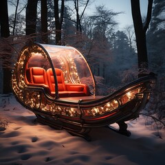 there is a boat with lights on it in the snow