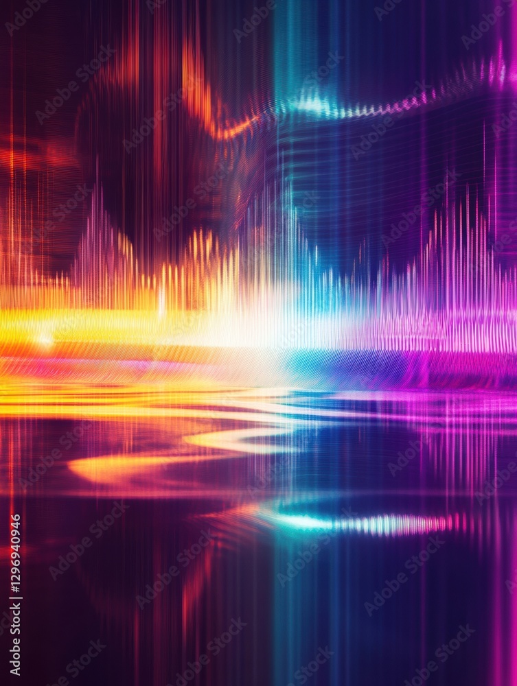 Aufkleber Colorful soundwave patterns creating a vibrant display of light and sound in digital art at night. Generative AI
