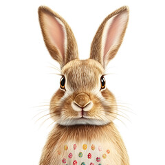 Adorable Easter Bunny with Soft Fur and Colorful Festive Eggs in a White Background