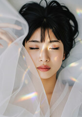 シフォンのベールに包まれた幻想的な日本人女性