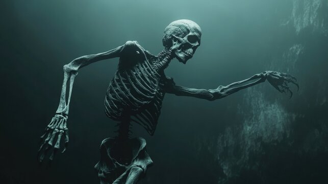 Skeleton in water with outstretched arms