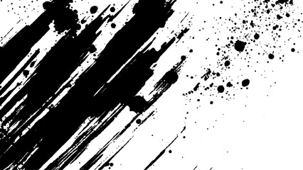 Abstract Grunge Splatter Line Pattern on white and transparent background. Dynamic black paint strokes on a white background, Abstract grunge texture of black paint. A layer for use in design.