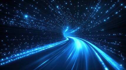 Obraz premium Glowing road, digital tunnel, data streams, night, futuristic travel, technology background