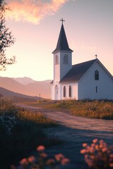Fototapeta premium White Church with Steeple